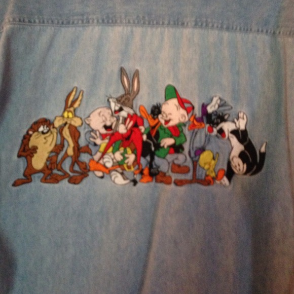 Denim shirt embroid w/Looney Tunes on back. - Picture 2 of 3