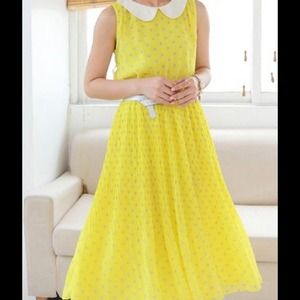 Brand new pleated yellow polkadots chiffon