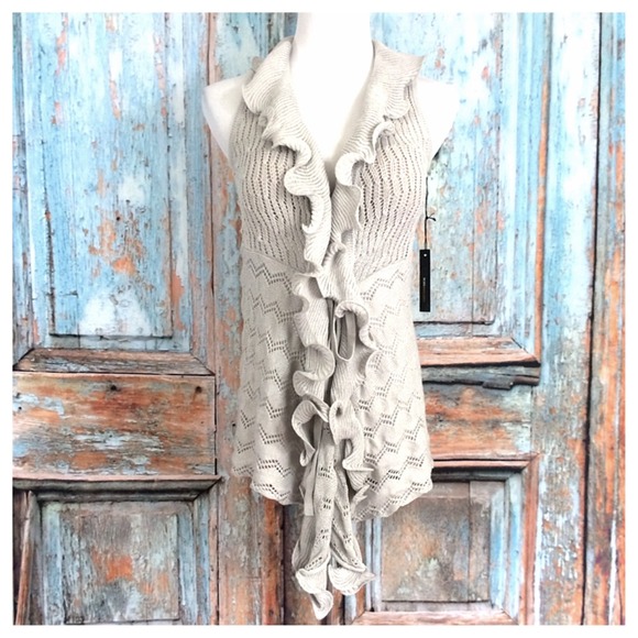 BCBG Sweaters - BCBG Sleeveless Ruffle Cardigan