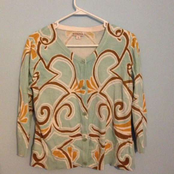 Blue, Yellow, and Brown Patterned Cardigan