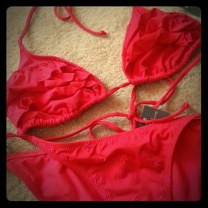 Red ruffled triangle bikini (top&bottom)