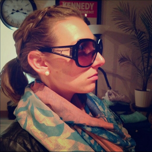 Salvatore Ferragamo White Oversized Sunglasses With Rhinestones