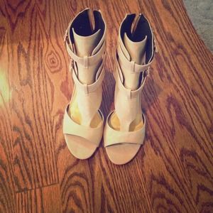 Nude bootie heels