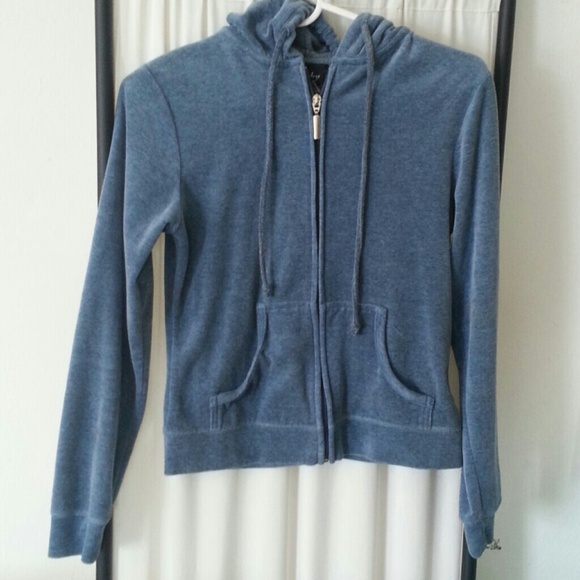 Sweaters - Sold    Hooded Blue Velour Sweater