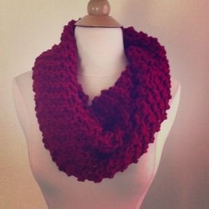 Cranberry Red Inifinity Scarf, Knit, New