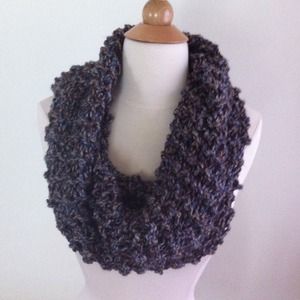 Blue & Tan Inifinity Scarf, Hand Knit & New!