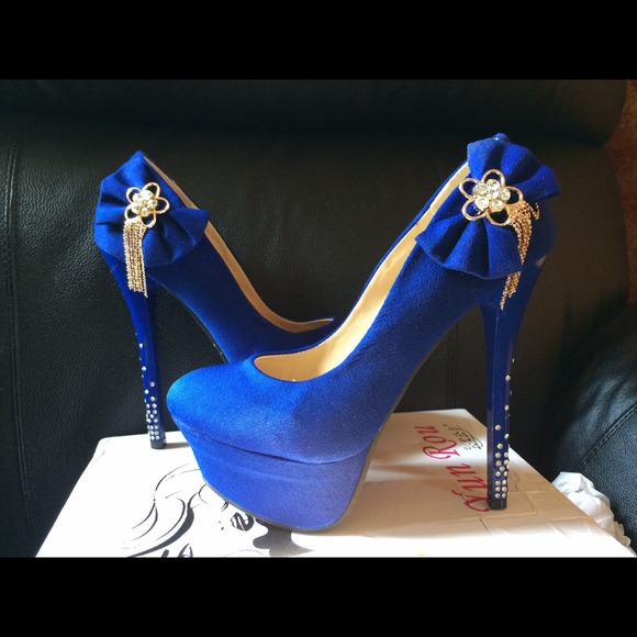 Shoes - Royal Blue elegant bow Rhinestone high heel Shoes