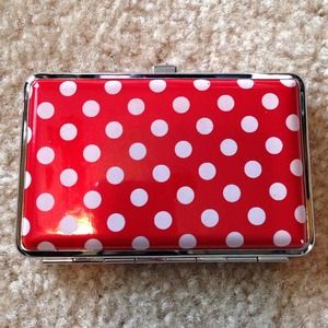 Red and white pot-a-dot card holder