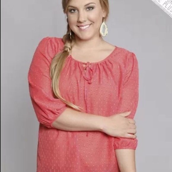 New Umgee Plus Semi-Sheer Coral Chiffon Blouse