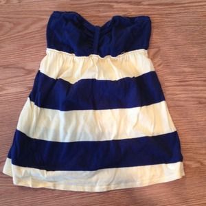 Strapless blue and yellow striped shirt