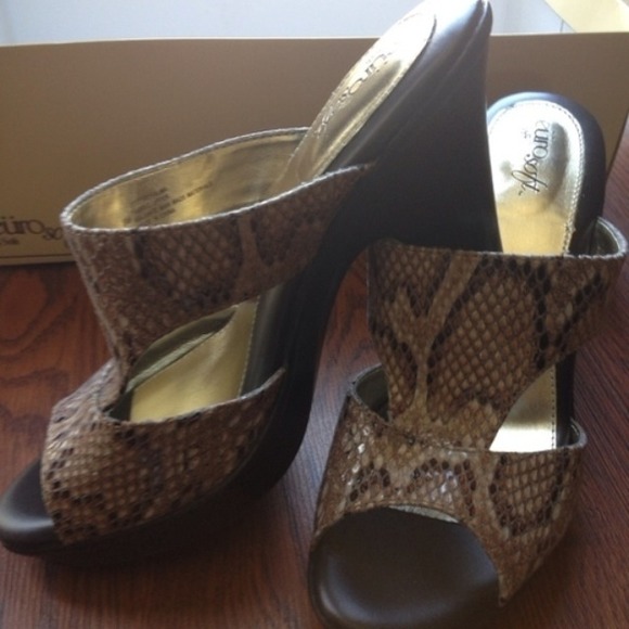 SOLD Python Snakeskin wedge slide sandals