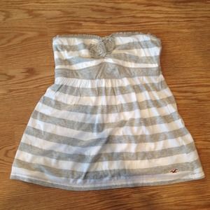 Gray and white strapless babydoll shirt