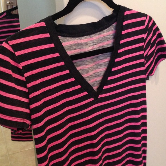 J. Crew navy + pink striped tee