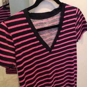 J. Crew navy + pink striped tee