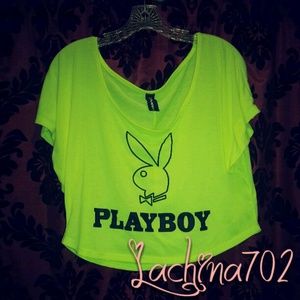 Neon Green Playboy crop tee