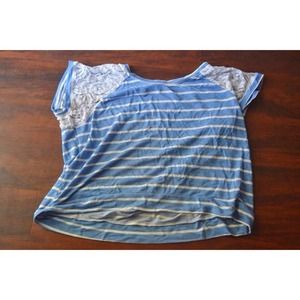 Blue and white stripped top with cute lace sleeves