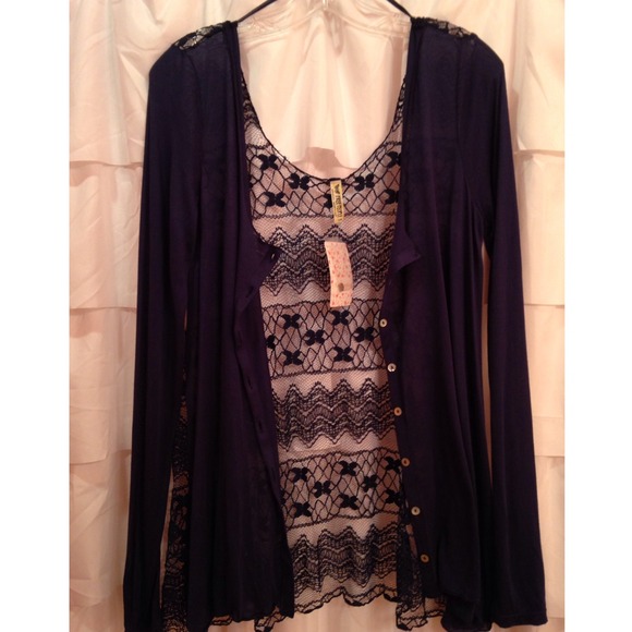 BRAND NEW Free People Navy Lace Cardigan