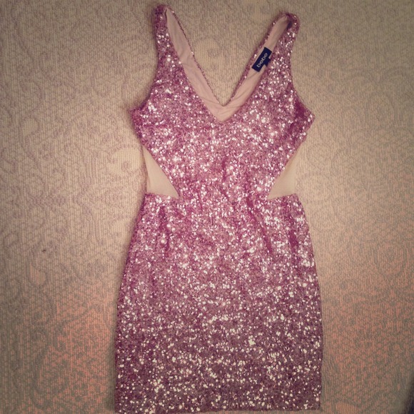 SOLD BEBE Sequin Rose Party Dress w Mesh Waist