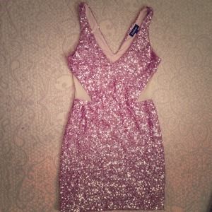 SOLD BEBE Sequin Rose Party Dress w Mesh Waist