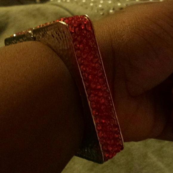 Red Rhinestone and Silver Bangle - Picture 1 of 2
