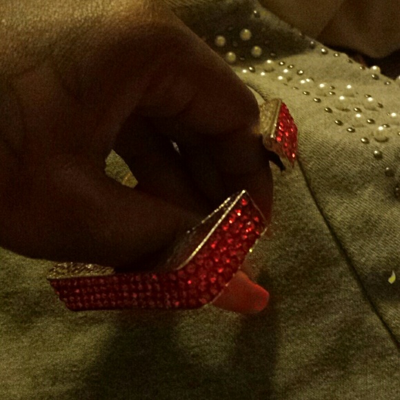 Red Rhinestone and Silver Bangle - Picture 2 of 2