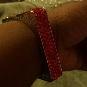 Red Rhinestone and Silver Bangle