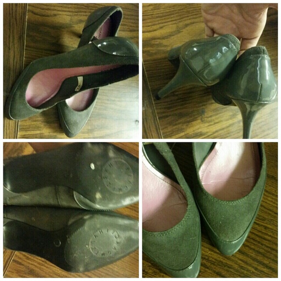 Grey suade patent leather heel