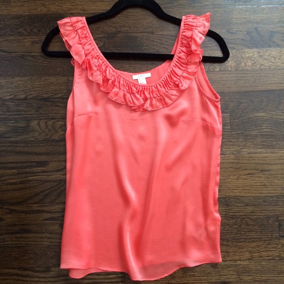 J. Crew Tops - J.Crew silk coral ruffled neckline top