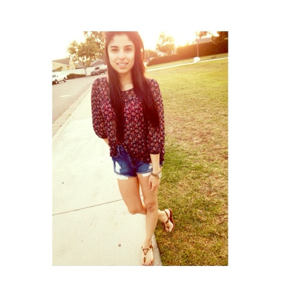 Navy Red Chiffon Floral Top