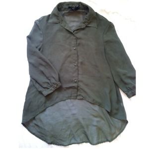 3/4 sleeve army green chiffon top
