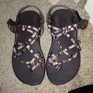 Brown & pink double strap chacos