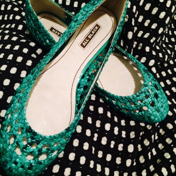 Green Woven " Bright News" Flats