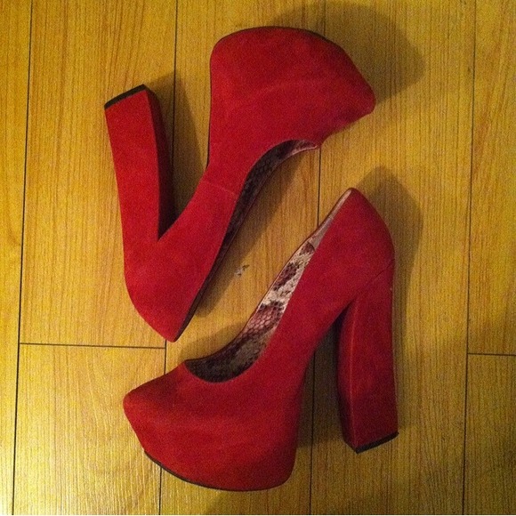 Red Chunky Platform Heels