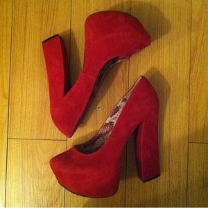 Red Chunky Platform Heels