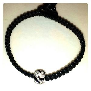 Black & white CZ rhinestone bead woven bracelet