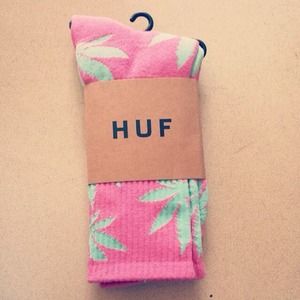 Pink & green Huf socks.