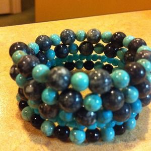 Turquoise and gray marble beads! Blk glass beads