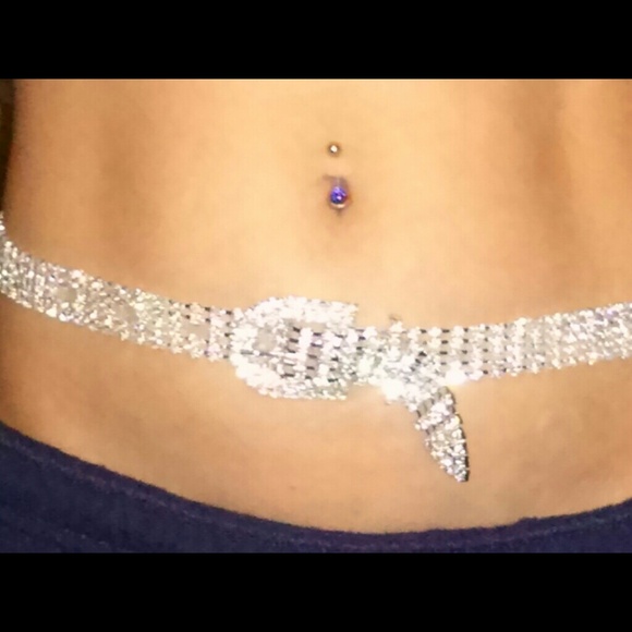 Sterling silver plated 5 row rhinestone belt