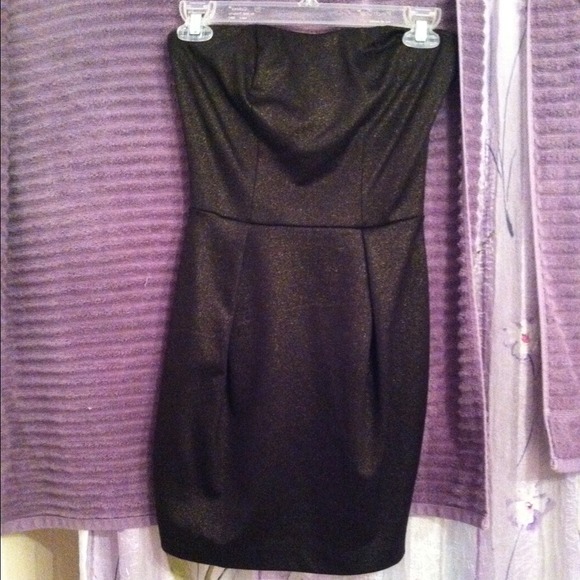Black gold sparkles strapless dress