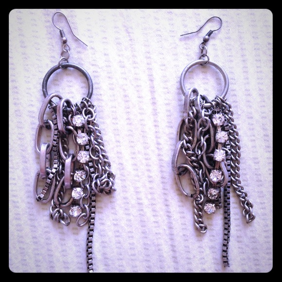 Rustic Chain and crystal hook earrings