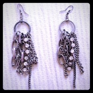 Rustic Chain and crystal hook earrings