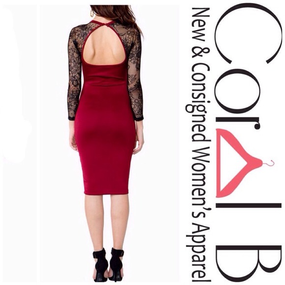 Burgundy Red Lace Midi Dress - Picture 2 of 2