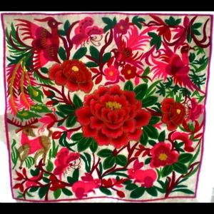 Beautiful Chinese Embroidered Floral Fragment.