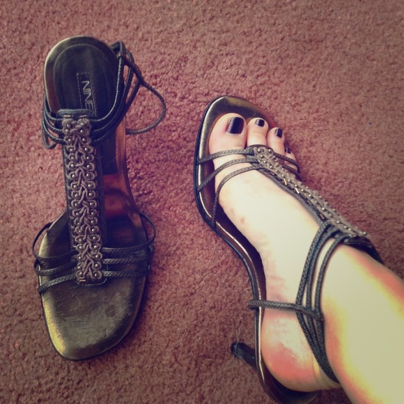 Strappy brown high heels