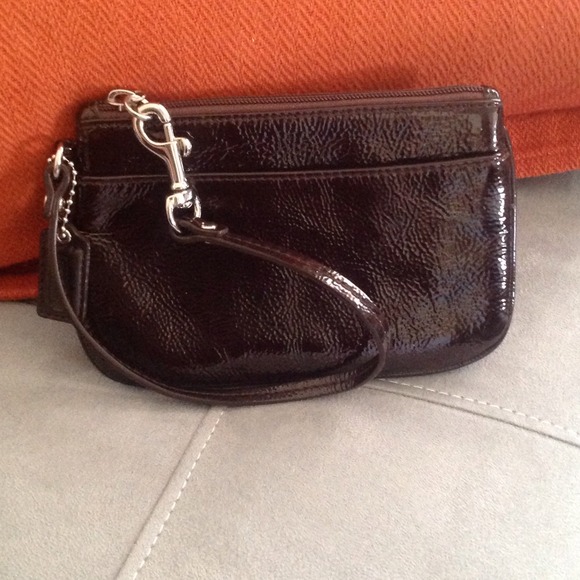 Brown Patten Leather coin/money clutch