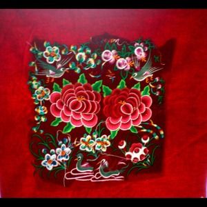 Beautiful Chinese Embroidered Floral Fragment.