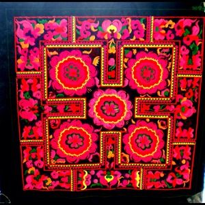 Beautiful Chinese Embroidered Floral Fragment.