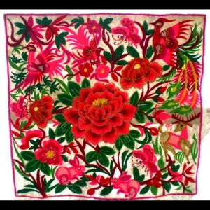 Beautiful Chinese Embroidered Floral Fragment.