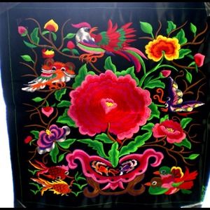 Beautiful Chinese Embroidered Floral Fragment.