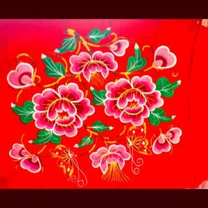Beautiful Chinese Embroidered Floral Fragment.